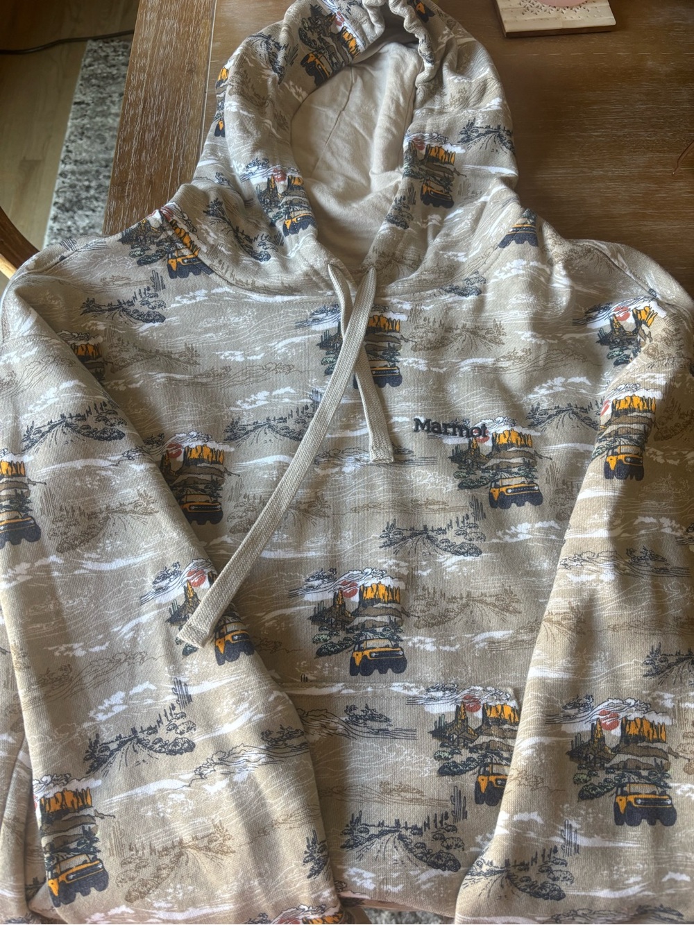 Marmot Unisex Beige Crewneck Hoodie with Yellow Graphic Bronco